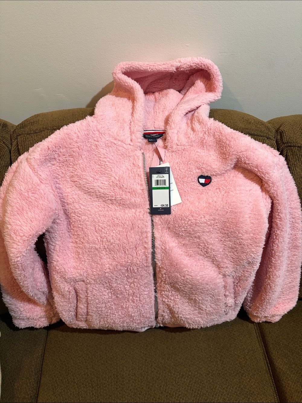 Tommy Hilfiger Light Pink Plush Zip-Up Hoodie
